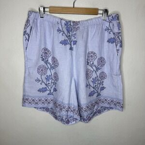J. Crew 7" Linen Stratus Floral Blue Dusty Peri Shorts Pull On Women's Large